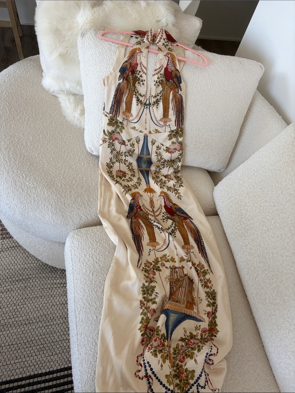 Celeste Halter Maxi Dress in Ivory with Multicolor Birdsong Print - Picture 4 of 6
